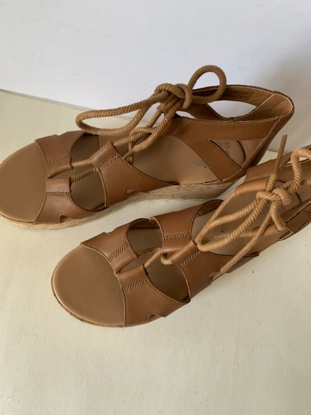 SOREL CAMERON LACE UP WOMENS PLATFORM SHOES SANDALS BROWN SIZE 8.5 WORN ONCE - Picture 5 of 14